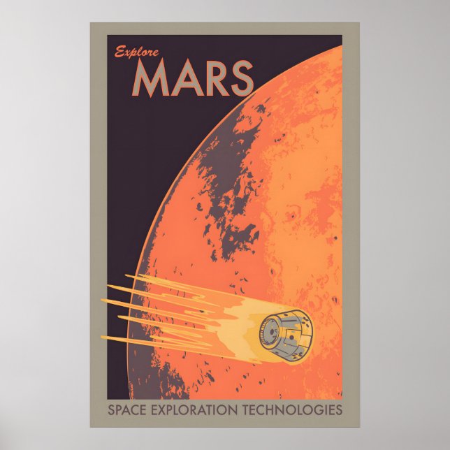 Poster Explore Marte Estilo Retro Exploração de Marte NAS (Frente)
