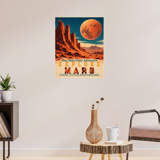 Poster Explore Marte Personalizado Vintage Retro Espaço  (Sala de Estar 3)