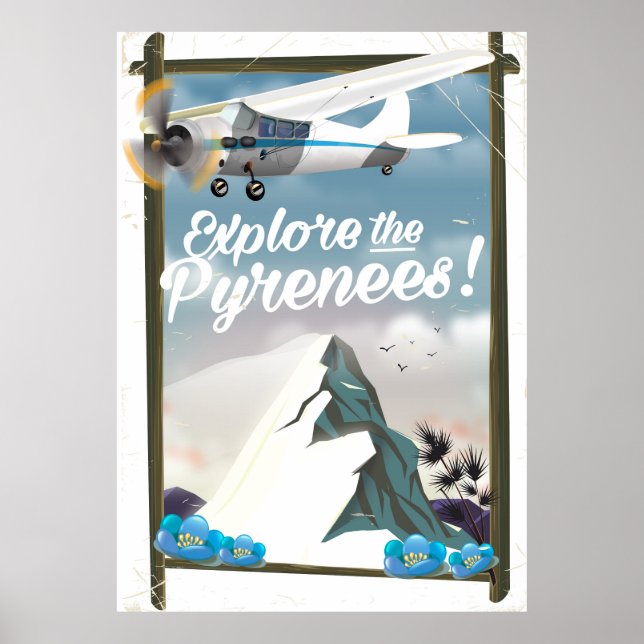Póster Explore os Pirenéus montanhas europeias. (Frente)