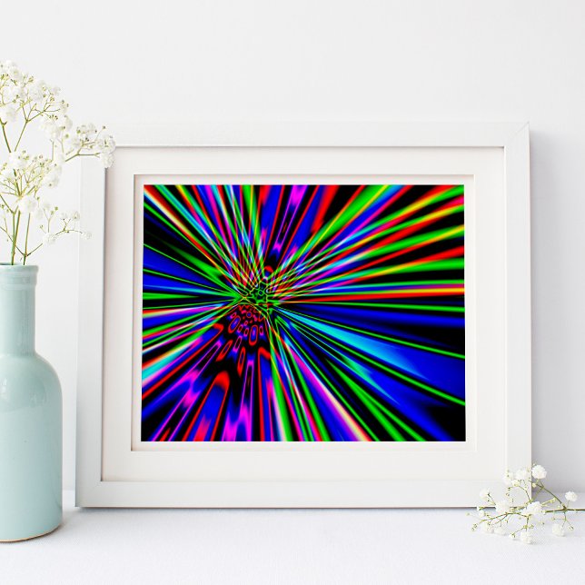 Póster Explosão Abstrata de Arco-Íris Neon em Arte Digita (Neon Rainbow Explosion Abstract Digital Art)