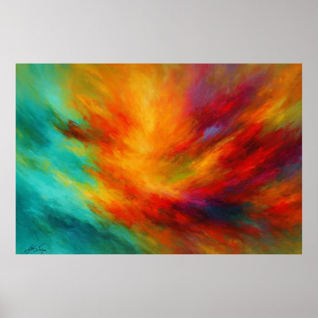 Poster Explosão Abstrata de Cores Radiantes (Frente)