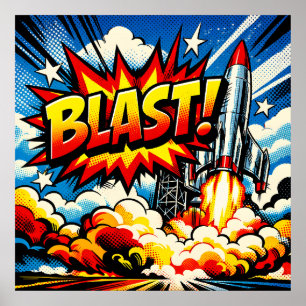 Poster EXPLOSÃO! Arte Pop Retro de Foguete Explosivo