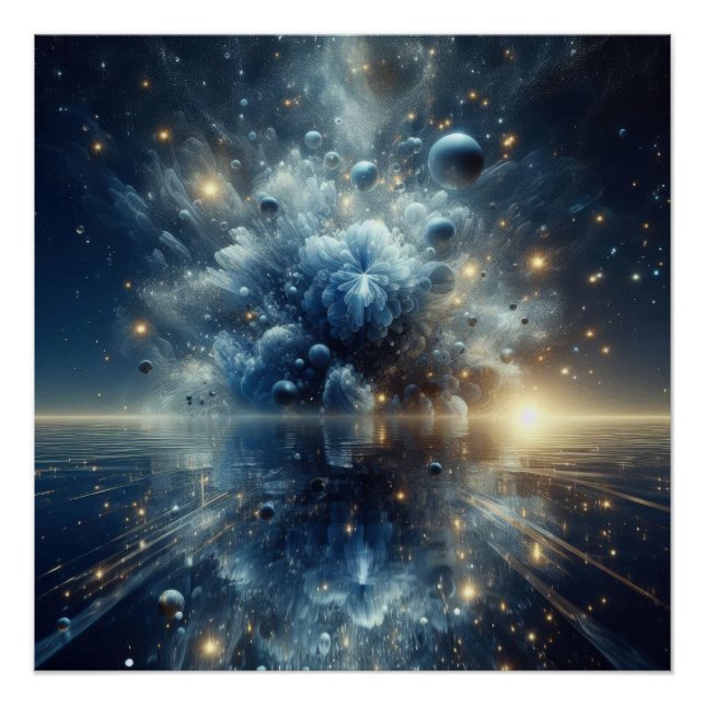 Póster Explosão De Água Pura E Limpa Num Lago Azul (Frente)