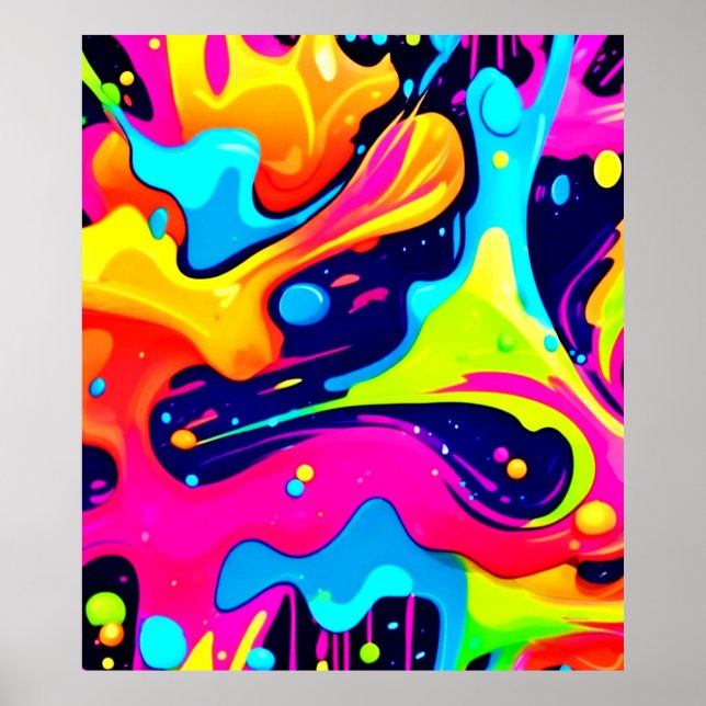 Poster Explosão de Cor Líquida Caos Neon (Frente)