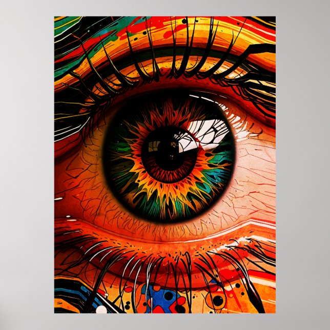 Poster Explosão de Cor no Olho – Realismo Abstrato Vibran (Frente)