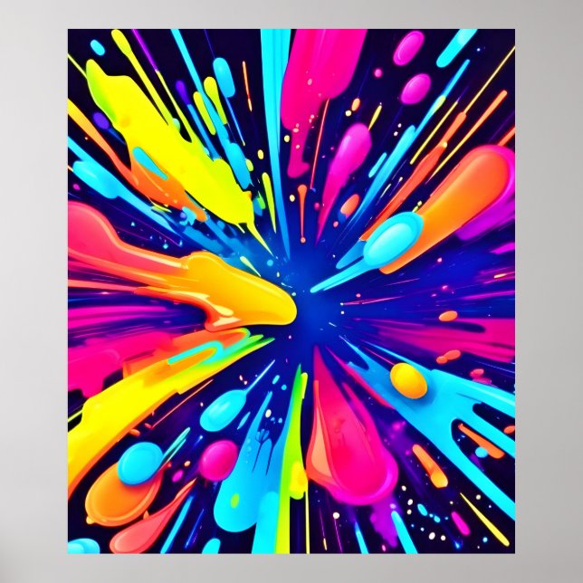 Poster Explosão de pintura neon na Canvas escura (Frente)