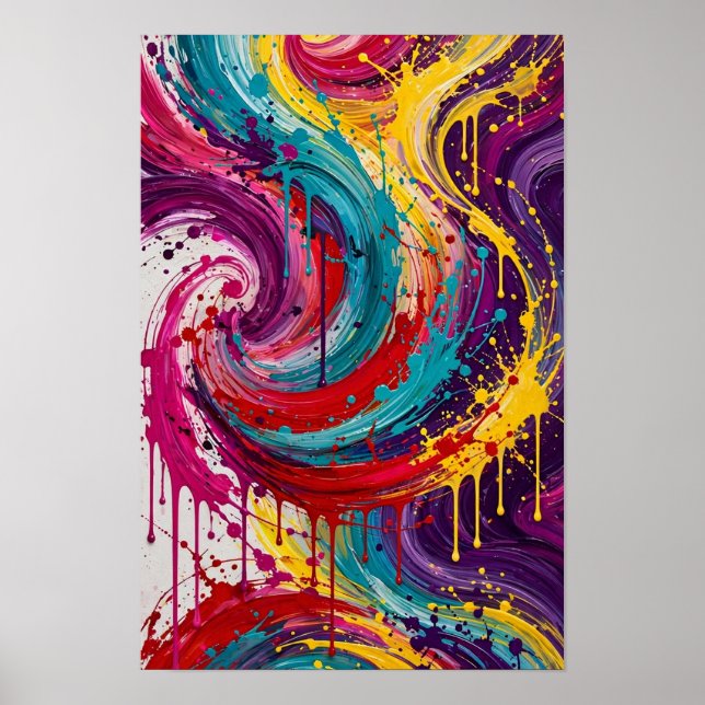 Poster Explosão de Redemoinho de Neon - Turquesa Magenta  (Frente)