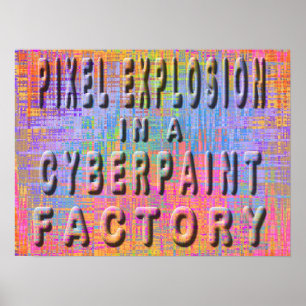 Poster Explosão do pixel em uma fábrica do cyberpaint