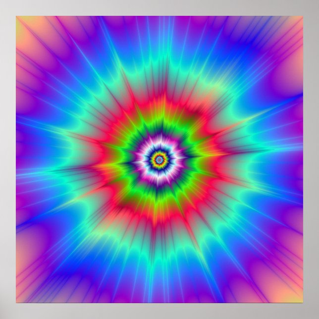 Poster Explosão em Verde Vermelho Azul e Violeta (Frente)
