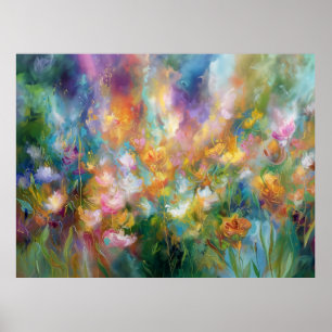 Poster Explosão floral cósmica abstrata em cores pastéis