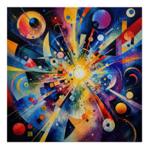 Póster Explosão Geométrica Cósmica Abstrata