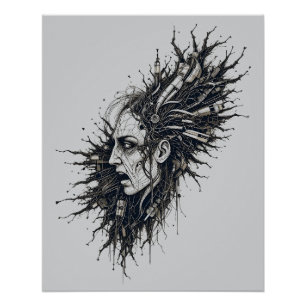 Póster Explosão Mental Urbana Retrato Surrealista Abstrat