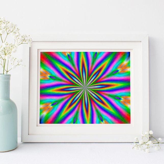 Poster Explosão neon (Neon Explosion Abstract Digital Art Poster)