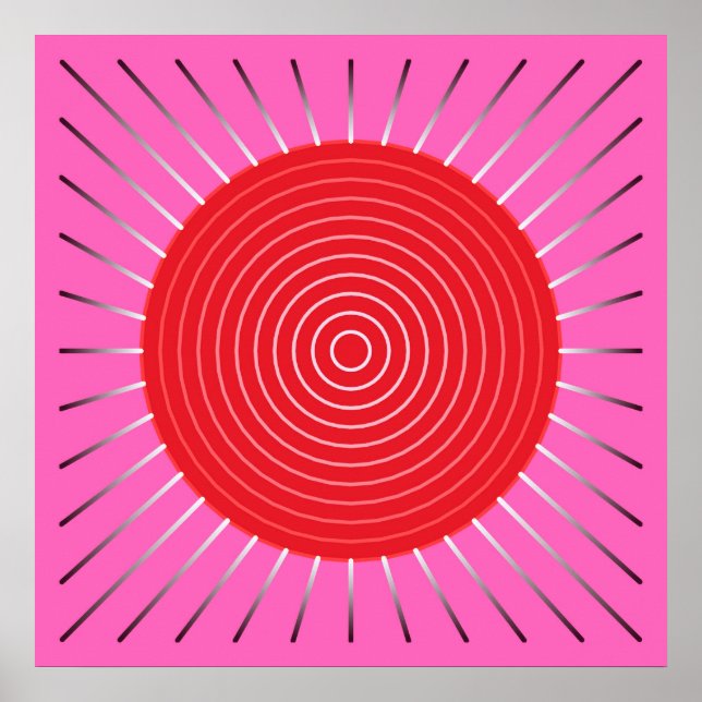 Póster Explosão Sunística Geométrica Moderna - Fuchsia e  (Frente)