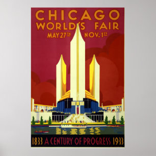 Poster Expo 1933 da feira de mundo do art deco do vintage