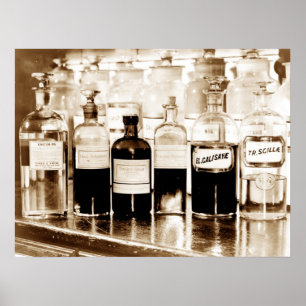 Póster Exposição das garrafas do apothecary que contêm