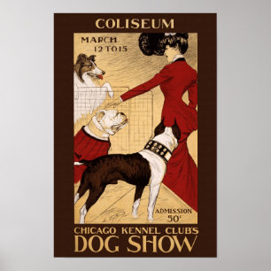 Poster Exposição de cães, 1902. Propaganda do vintage
