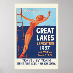 Poster Exposição dos Grandes Lagos da década de 1930 Clev