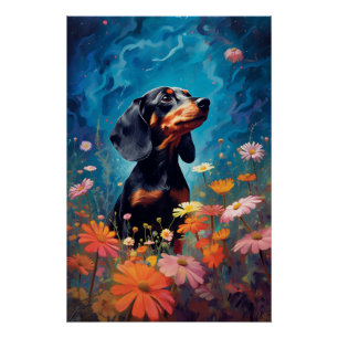 Póster Expressionismo Dachshund Explorando Um Prado