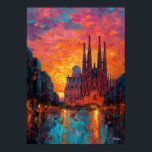 Poster Expressionist Barcelona Skyline Vibrant Cityscape<br><div class="desc">Vibrant expressionist skyline artwork inspired by Barcelona and the iconic Sagrada Familia. The glowing sunset,  colorful architecture and dynamic brush textures create a dramatic urban cityscape full of energy. Perfect wall art for lovers of Barcelona,  architecture and modern expressionist city paintings.</div>