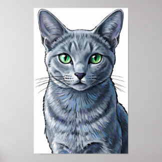 Poster Expressionist Emerald Eyes Russian Blue Cat