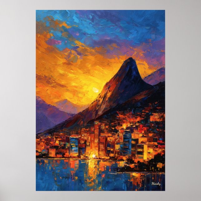 Poster Expressionist Rio de Janeiro Skyline Golden Sunset (Frente)