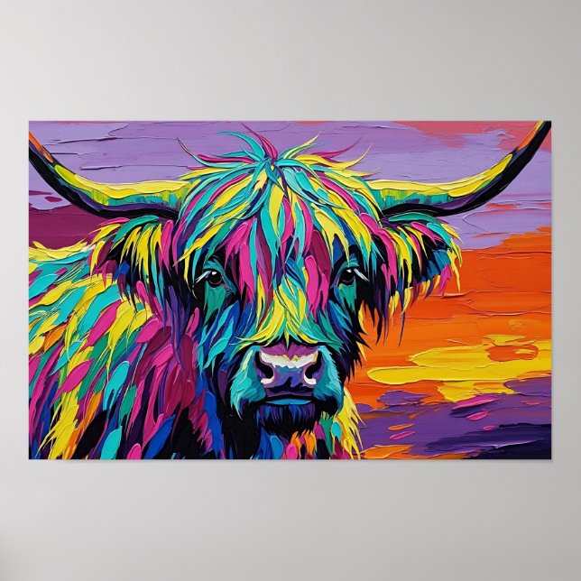 Poster Expressionist Vibrant Colorful Cow (Frente)