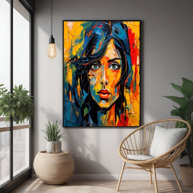 Póster Expressionista Vibrante Retrato Abstrato Arte Negr (Criador carregado)