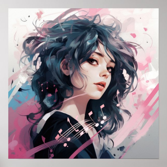 Poster Expressive Anime Music Portrait (Frente)