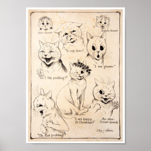 Poster Expressões Faciais de Vários Gatos, Louis Wain