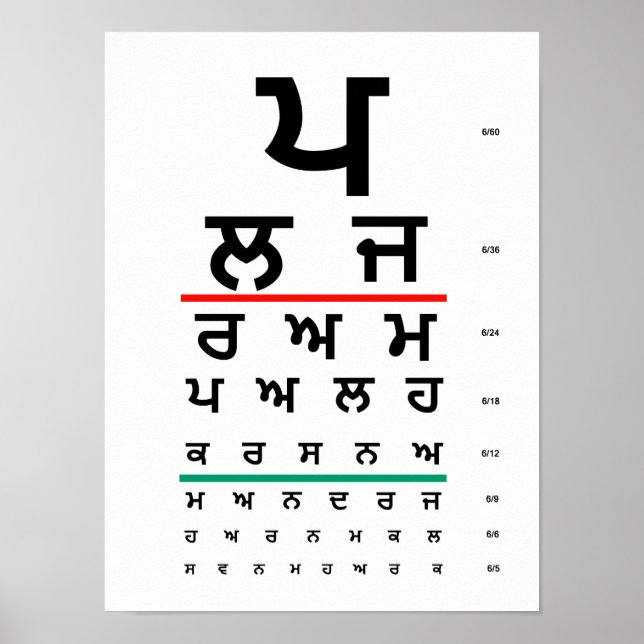 Póster Eye Chart Punjabi (Frente)