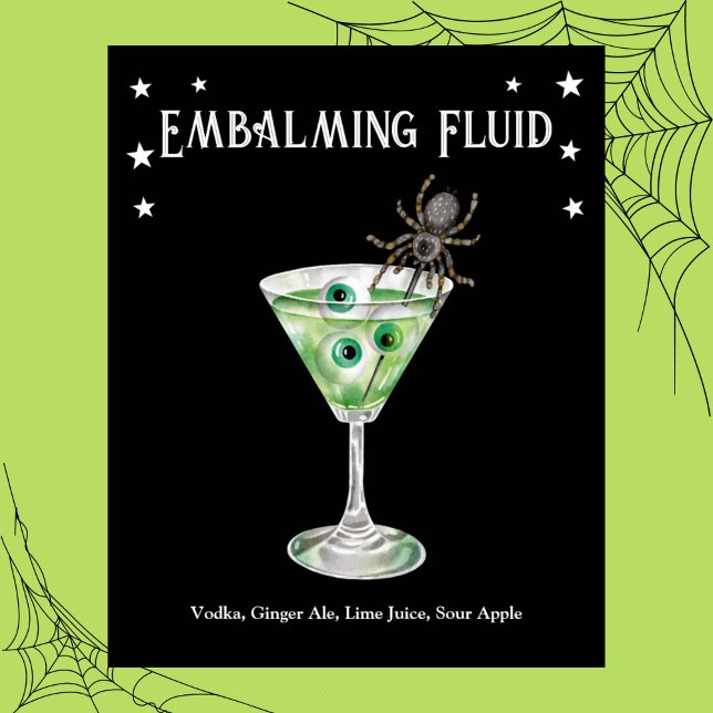 Poster Eyeball Martini - Partido dos Cocktail do Hallowee (Halloween Cocktail Party Eyeball Martini Recipe Poster)