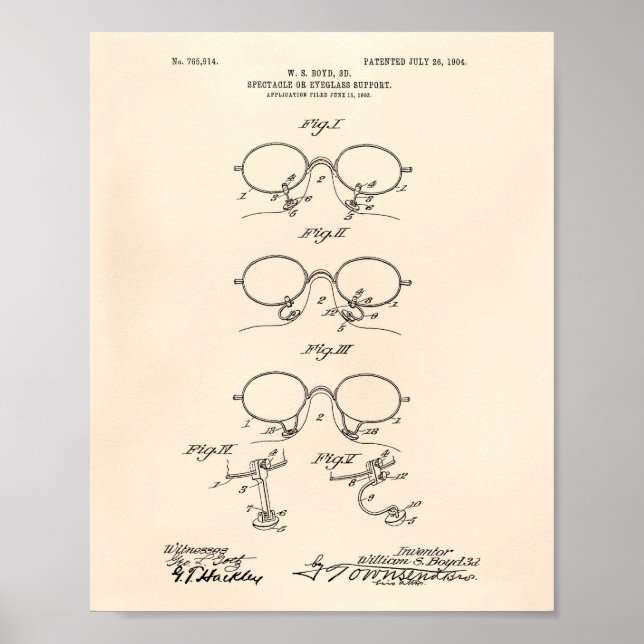 Poster Eyeglass Support 1904 Patent Art Old Peper (Frente)