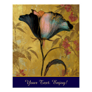 Póster *~* F4 Flor Elegante Dourado Vintage 23