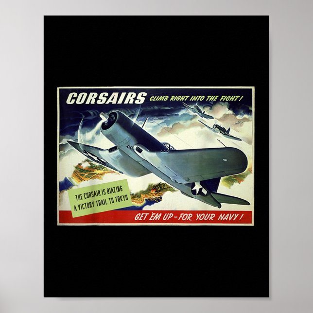 Poster F4u Corsair Us Warplane Guerra Propaganda Ww2 Post (Frente)
