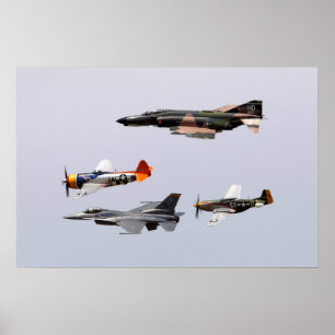 Poster F-4 fantasma, P-47 raio, F-16 que luta Falco