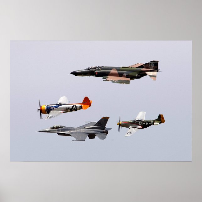 Poster F-4 Fantasma, P-47 Thunderbolt, F-16 Fighting Falc (Frente)