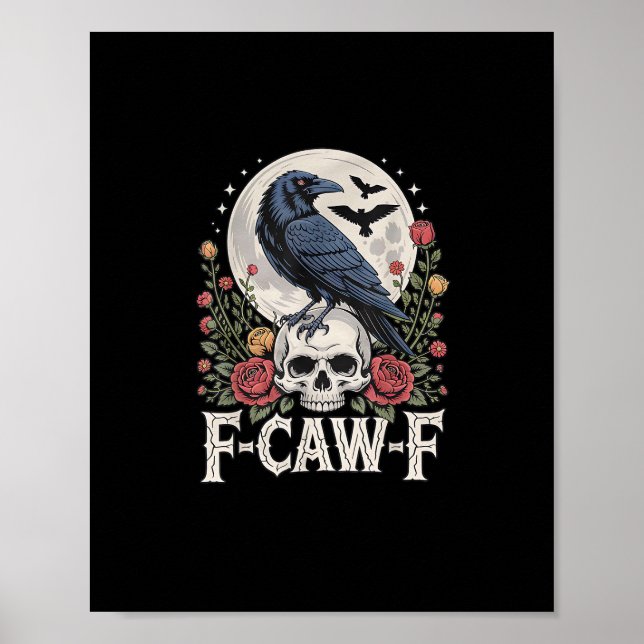 Poster F-Caw-F Bird Crow Funny Crow Bird Cawing Grunge Re (Frente)
