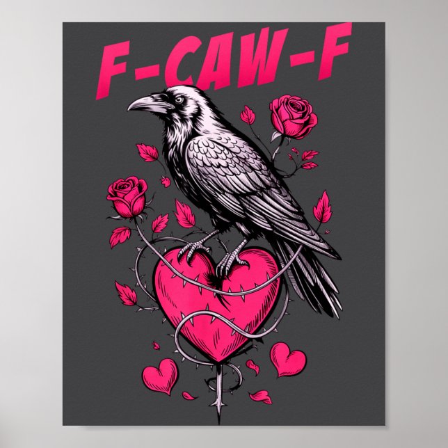 Poster F-caw-f Black Crow Black Bird Roses Heart Funny Va (Frente)