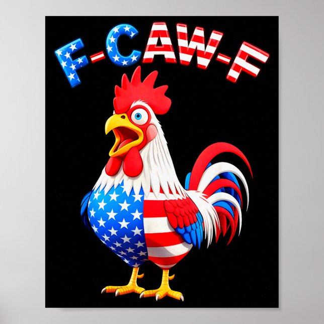 Poster F-caw-f Chicken Humor Quote Rooster Meme Funny Usa (Frente)