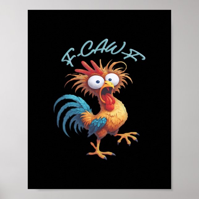 Poster F Caw F Humor de Galinha Estilo Retro (Frente)