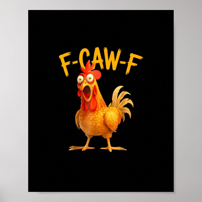 Poster F-Caw-F Pun Funny Chicken Rooster Cawing Grunge (Frente)