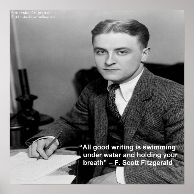 Póster “F Scott Fitzgerald sobre “Boa Escrita” Citação de (Frente)