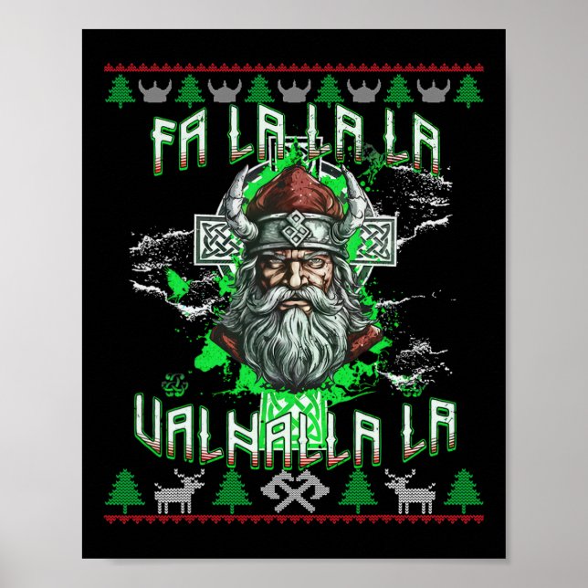 Poster Fa La 8 Valhalla Santa Hat Viking Skull Natal (Frente)