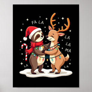 Poster Fa La La Llama Luzes de Natal Preguiça Montando Ll