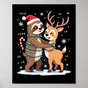 Poster Fa La La Llama Luzes de Natal Preguiça Montando Ll