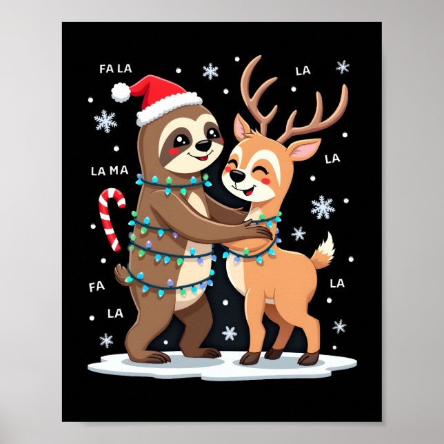 Poster Fa La La Llama Xmas Lights Sloth Riding Llama Chri (Frente)