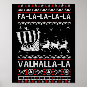 Poster Fa La La Valhalla Navio Viking Natal Xmas Feio 