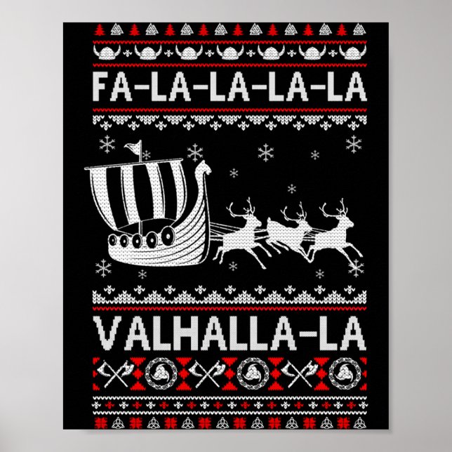 Poster Fa La La Valhalla Viking Ship Christmas Xmas Ugly  (Frente)