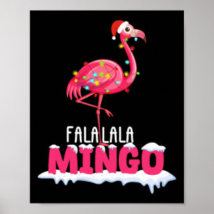 Poster Fa La Mingo Flamingo Natal Bonito Chapéu Vermelho